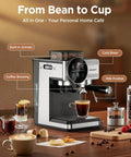 All In One Espresso Machine With Grinder And Milk Frother, 20 Bar Pump, Cold Brew, 30 Grind Settings, 60oz Removable Tank
