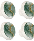 Kick Up Your Decor Game With These Four Sage Green Marble Texture Round Cabinet Knobs Featuring Slick Crystal Glass Finish Sturdy Drawer Pulls For Dressers Kitchen And Nursery Spaces, set of four 35mm round knobs.
