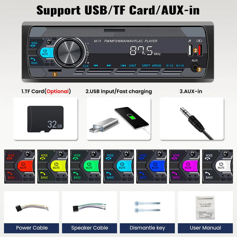 Single Din Car Stereo With Bluetooth 5.0 Hands Free Calling Voice Control FM Radio MP3 Player USB AUX Port Audio Recording