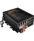 Bad Boy 55 Amp RV Power Converter With Sweet Three Stage Battery Charging For Your Rig And Truck 110 Volt AC To 12 Volt DC, black metal casing.