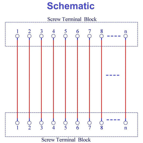 Schematic of DIN Rail Mount 30-Position Screw Terminal Block Distribution Module With 24A Per Position, connection layout