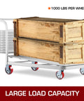 Cart with 6 Inch Heavy Duty Caster Wheels Set Of 4 With 2 Rigid And 2 Swivel Casters And Side Brake loaded with wooden crates