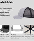 Vintage Heather Grey Trucker Hat For Women, Yacht Inspired Summer Cap, side view with breathable mesh back and adjustable buckle.