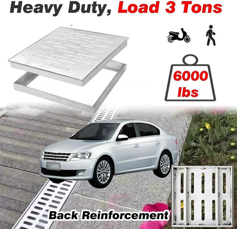 Heavy Duty Outdoor Drain Guards And Stainless Steel Catch Basin Covers Foolproof Floor Drain Kit Built Tough For Driveway Yard Deck And Basement No Sweat Install Smooth Drainage Flow Two Pack, stainless steel cover with drainage grooves