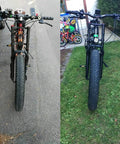 Front view of bikes with Beefy Fat Tire Mountain Bike Fork With 180mm Travel, 135mm Hub Spacing, 9mm QR, 74mm Disc, Double Crown Suspension