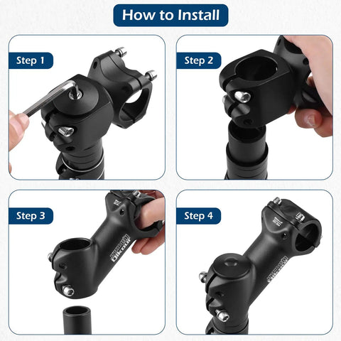 Installation steps for 31.8mm Handlebar Stem 90mm 45 Degree Riser for Road Mountain BMX Bikes Fits 28.6mm Steerer