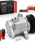Heavy Duty AC Compressor With Clutch And 6 Groove Pulley Pre Filled Pag 46 Oil showing metallic structure, integrated clutch, and accessories.