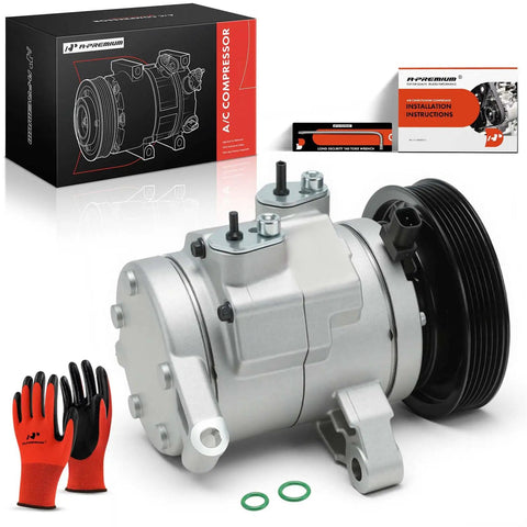 Heavy Duty AC Compressor With Clutch And 6 Groove Pulley Pre Filled Pag 46 Oil showing metallic structure, integrated clutch, and accessories.