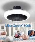 Bladeless Ceiling Fan With Lights Remote Control Three Color Temperature Adjustable Wind Speeds Quiet Enclosed Low Profile Ceiling Fan For Your Bedroom Or Living Room With Built In Copper Motor shown installed