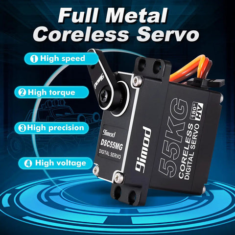 Beefy High Torque 55Kg Full Metal Coreless Digital RC Servo for performance and speed in 1/10 scale crawler cars display.