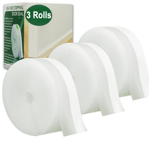 Three white silicone door weather-stripping seal rolls; 49 ft total length, 35 mm wide (Amazon).