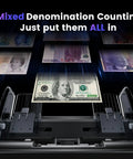 Mixed Denomination Money Counter With Counterfeit Detection, Touch Screen, And 2CIS UV MG IR DD DBL HLF CHN Sensors processing banknotes