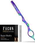 Professional Hair Cutting Razor Kit With Stainless Steel Feather Styling Blade And 11 Replacement Inserts For Pro Thinning Texturizing And Precision Cuts For Salons And Home Use Featuring Secure Grip And Keen Edge Design To Help You Slay Crisp Fades with colorful razor and blade box.