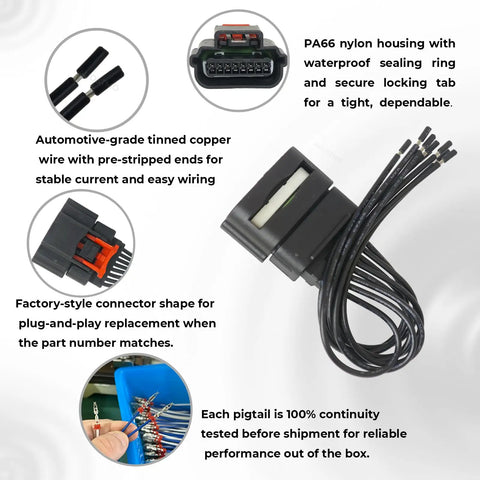 Mass Air Flow MAF Sensor Female Connector Pigtail Fits Chevy Silverado Tahoe Camaro Suburban Sierra Yukon Escalade CTS Ram 1500 Grand Cherokee Alfa Romeo Stelvio 2.0L 4 Cyl Buick Encore Cruze 1.4L Replacement image showing PA66 nylon housing and copper wires.