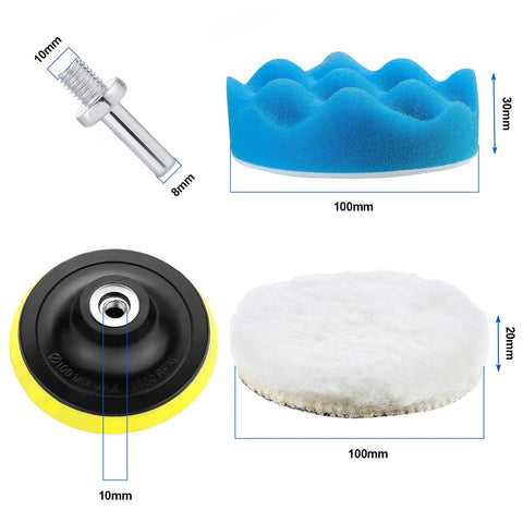 10 Piece 4 Inch Car Polishing Pad Kit With Sponge Pads And Wool Pad Set M10 Drill Adapter And Suction Cup components