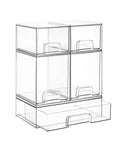 Clear Stackable Storage Drawers Set Of 5 Plastic Organizer Bins With Built In Handles For Countertop Space Saving Storage, four bins stacked on top of one.
