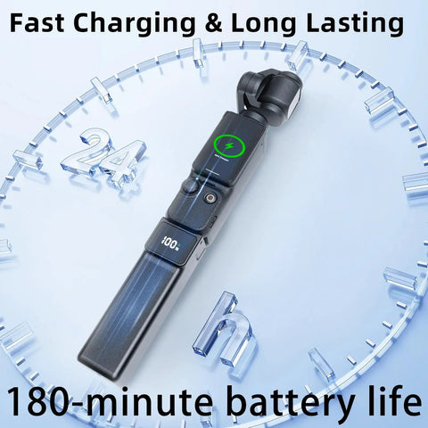 High Capacity Battery Handle For Osmo Pocket 3 And 4 On The Go 5000mAh Power Grip With Mini Tripod 18W USB C Fast Charge 180-minute runtime