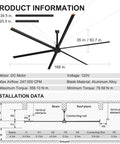 Straight Up Heavy Duty 14 Foot Commercial HVLS Industrial Ceiling Fan With Six Sturdy Aluminum Blades Packing Serious Airflow To Keep Warehouses Shops And Barns Chillin Season Long installation and specifications diagram