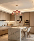 HLRCB Indoor Pendant Light, 21.7", Glass Floral Shade Adjustable Drop in modern kitchen with wood cabinetry.