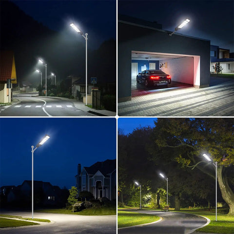 1000W Solar Street Light With Motion Sensor 80000LM IP65 Waterproof Outdoor Flood Light illuminating roads and paths at night