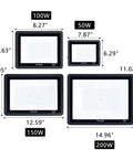 Outdoor LED Flood Lights 200W 2 Pack IP66 Waterproof Bowfishing Lights with Cable Glands 6500K Daylight size comparison.