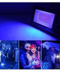 JUDYSSY 50W 100W 150W Led Uv Floodlight Ac220 Party Ambient Black Light 395Nm 400Nm Ip66 Waterproof used in Halloween decorations.