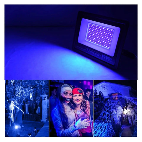 JUDYSSY 50W 100W 150W Led Uv Floodlight Ac220 Party Ambient Black Light 395Nm 400Nm Ip66 Waterproof used in Halloween decorations.