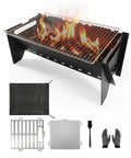 Portable Folding Charcoal Grill With Griddle Surface, Grate And Wire Mesh For Outdoor Grilling Sessions with accessories