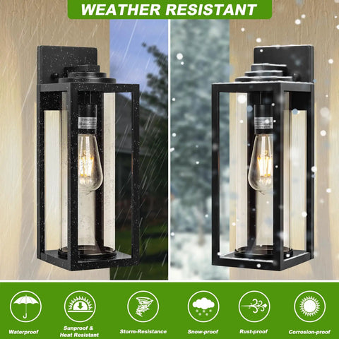 Hella Bright 16-Inch Outdoor Wall Lanterns, Rugged 2-Pack Exterior House Lights featuring thick clear glass shades, waterproof design.