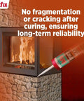 Knockout Heat Resistant Fireplace Sealant Handles 2700 Degrees Like A Pro For Wood Stoves Chimneys Ovens Grills displayed near a stone fireplace.