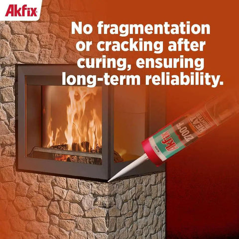 Knockout Heat Resistant Fireplace Sealant Handles 2700 Degrees Like A Pro For Wood Stoves Chimneys Ovens Grills displayed near a stone fireplace.