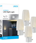 Box and four LED Night Light Plug In With Dusk To Dawn Sensor Warm White Glow UL Certified Energy Efficient Nightlight