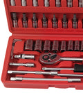 One Quarter Drive 46 Piece Carbon Steel Ratchet Socket Set Wrench Tool Kit Bits for Home Garage and DIY Car Repairs