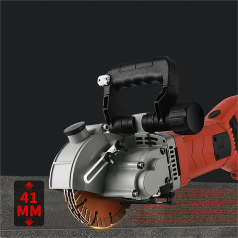 Professional Heavy Duty Electric Wall Chaser Slotting Machine With Dust Free Circular Saw Design For Clean Grooves In Concrete Brick Walls showing adjustable depth with a serrated blade.