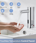 Touchless Bathroom Sink Faucet With Motion Sensor Hands Free Single Tap Easy Temperature Control Brass Body With Chrome Finish