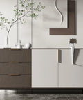 Champagne Bronze Edge Finger Pull Cabinet Handles installed on dresser, modern decor, focus on 6-1/4 inch center aluminum alloy pulls.
