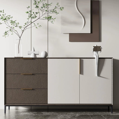 Sideboard with Champagne Bronze Edge Finger Pull Cabinet Handles 5 Inch Center displayed in modern living room setting.