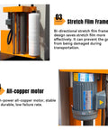 Heavy Duty Pallet Wrapping Machine With 65 Inch Turntable showing stretch film frame and all-copper motor for warehouse logistics