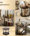 Wood Double Tier Lazy Susan Organizer For Kitchen And Pantry 12.99 Inch Rotating Turntable with spice and cosmetic storage