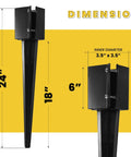 Dimensions of Heavy Duty 24 Inch Fence Post Anchor Ground Spike Set For 4x4 Posts Black Powder Coated Easy Install No Digging Or Concrete