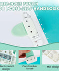 3 Hole Paper Puncher with ergonomic handle, compact design for A8 to A5 notebooks, detailed view with comfortable grip and durable ABS material