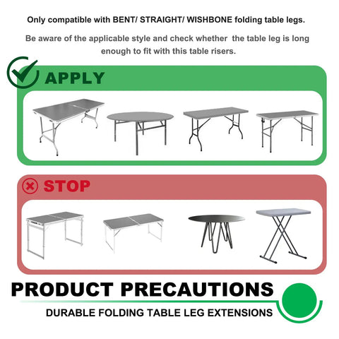 Hella Sturdy 4 Pack Table Leg Extenders For Folding Tables Adjustable Steel Risers Rising From 3.6 To 5.23 Inches compatible table types.