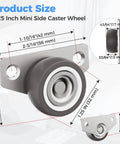 Mini Side Mount Caster Wheels With Cushioned Rubber Treads And Low Profile Build; 1.25 inch size showing dimensions and design features.