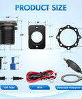 Ride Ready USB PD Type C Car Charger Socket With Digital Voltmeter And Rocker Switch Straight Shooter size details and components