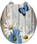 Toilet Seat Wooden Resin for Bathroom with floral design and butterfly on light wood background, suitable for various toilet models.