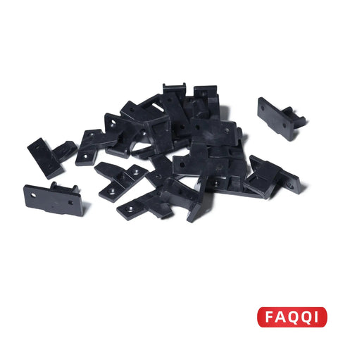 Invisible Panel Clips And Push Fit Fasteners Provide Zero Sweat Assembly For Furniture With Boss Level Concealed Hardware, black clips on white background.