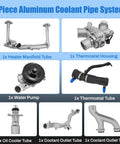 7-Piece Aluminum Coolant Pipe Kit Upgrade For Jaguar F Type F Pace, includes water pump, heater manifold, thermostat housing.