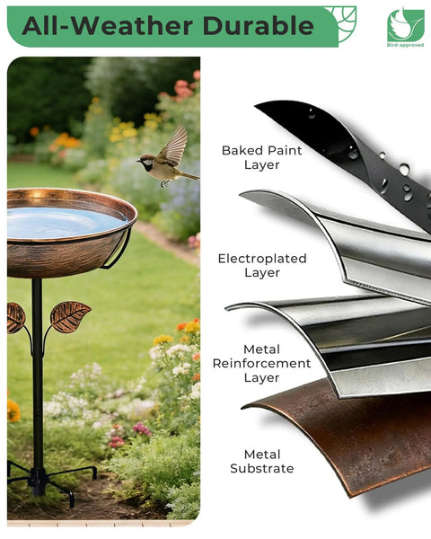 Metal Bird Bath For Outdoors 36 Inch Tall Stake With Removable 13 Inch Diameter Bowl And 3 Inch Deep Basin 1.4 Gallon Capacity