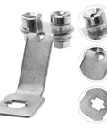 Stainless steel Fencing Foil Display Wall Hanger with screws and mount details for vertical storage.