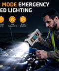 Man using the Badass 8000A Jump Starter With Portable Car Battery Rescue And 180 PSI Auto Shutoff Tire Inflator for emergency lighting.
